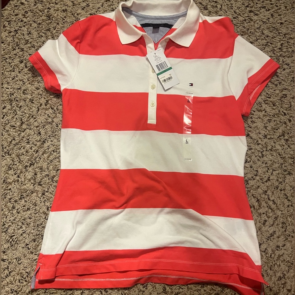 Tommy Hilfiger pink and white polo